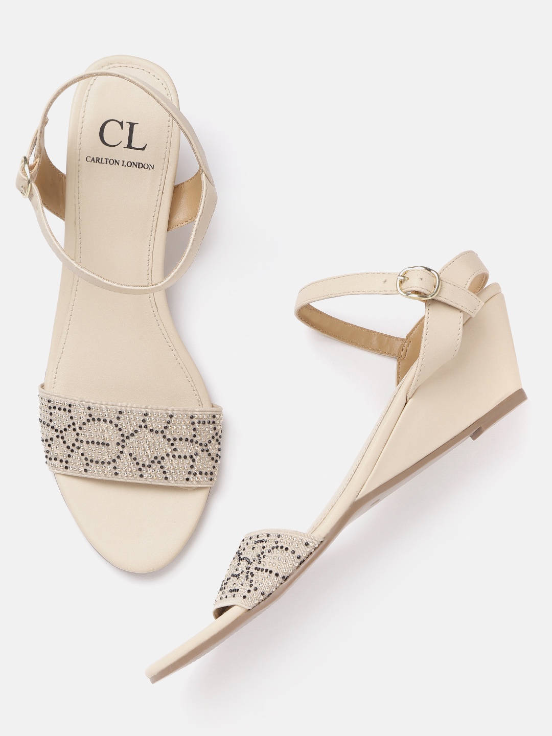 

Carlton London Beige & Black Beaded Wedges
