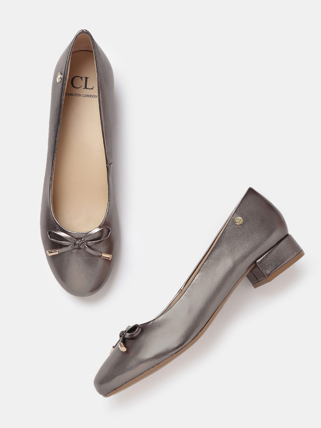 

Carlton London Women Gunmetal-Toned Bow Detail Ballerinas, Metallic