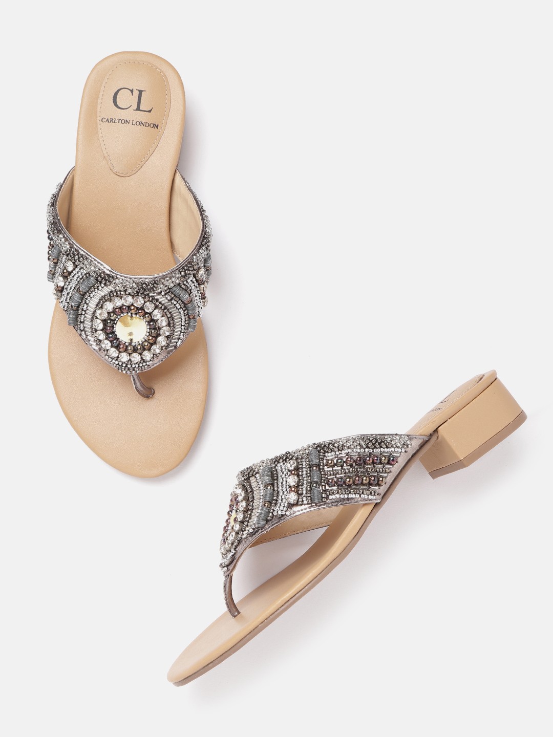 

Carlton London Women Silver-Toned Embellished Open Toe Flats