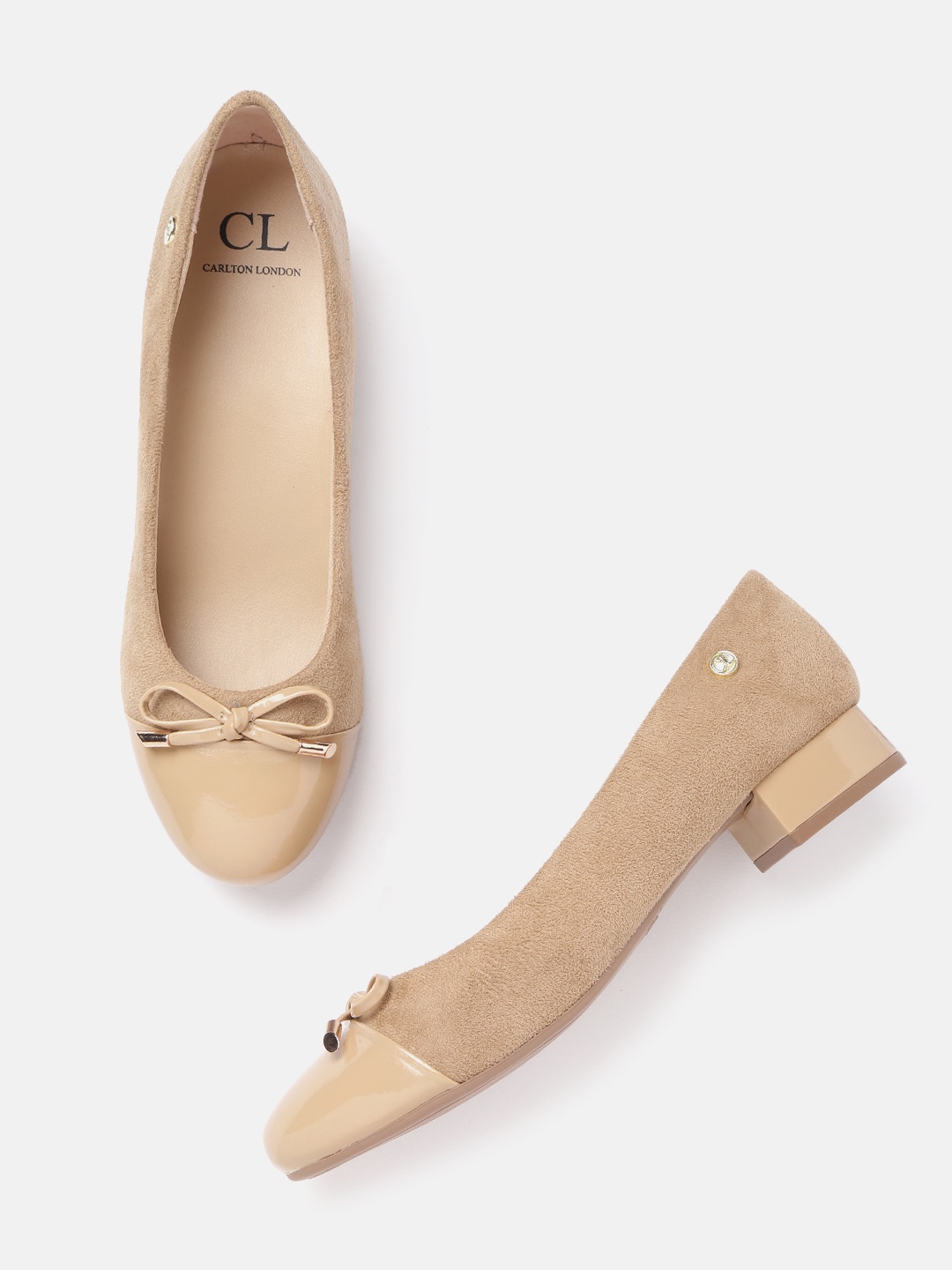 

Carlton London Women Beige Solid Suede Finish Ballerinas with Bow Detail