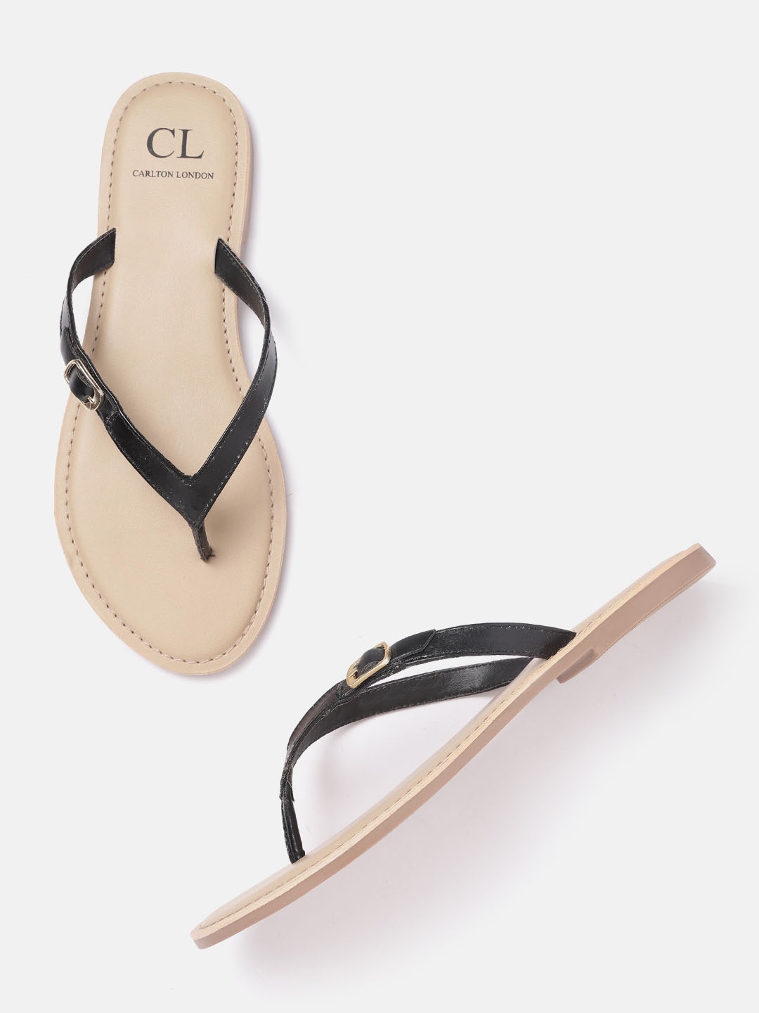 

Carlton London Women Black Open Toe Flats with Buckle Detail