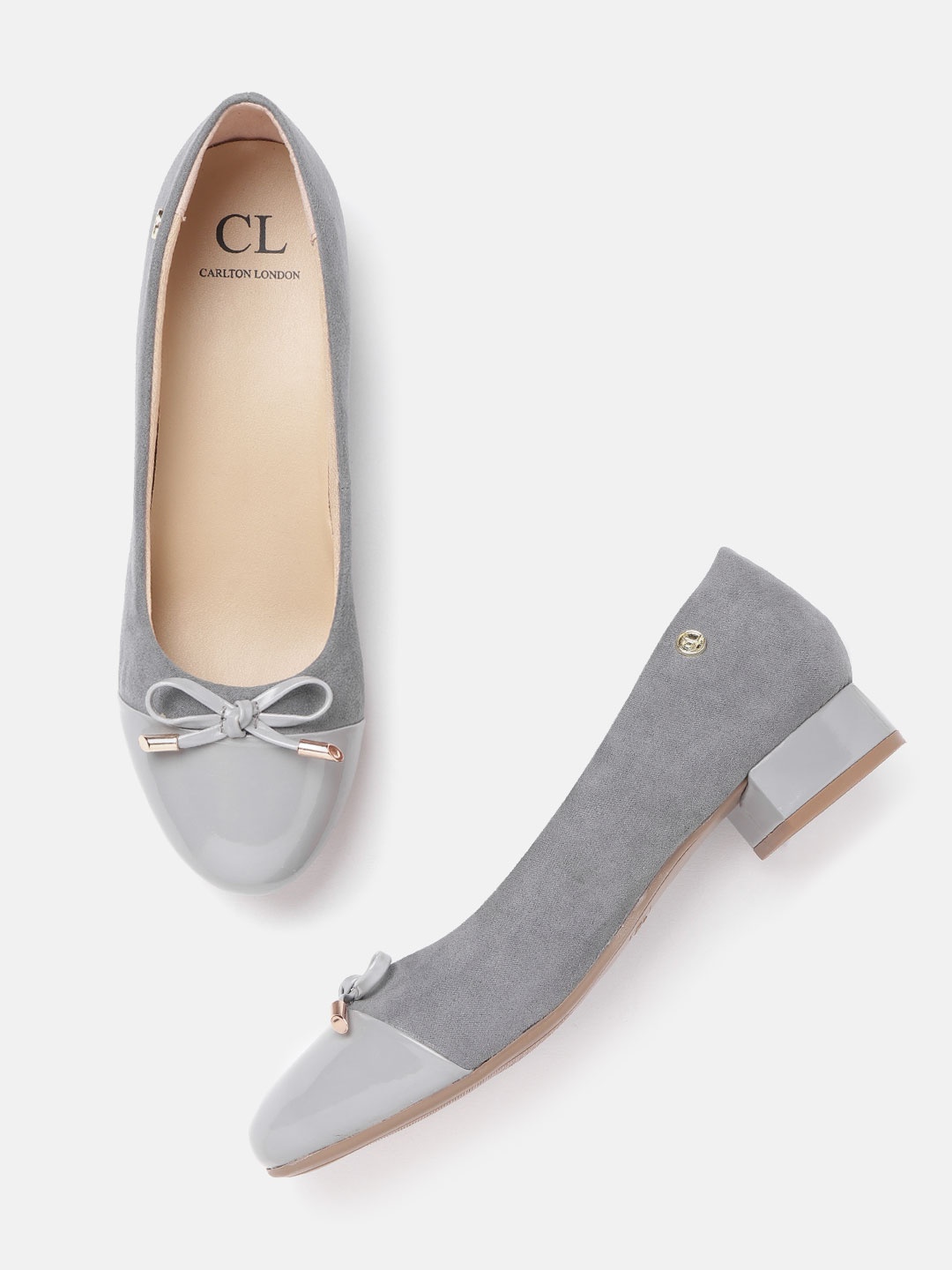 

Carlton London Women Grey Solid Suede Finish Ballerinas with Bow Detail