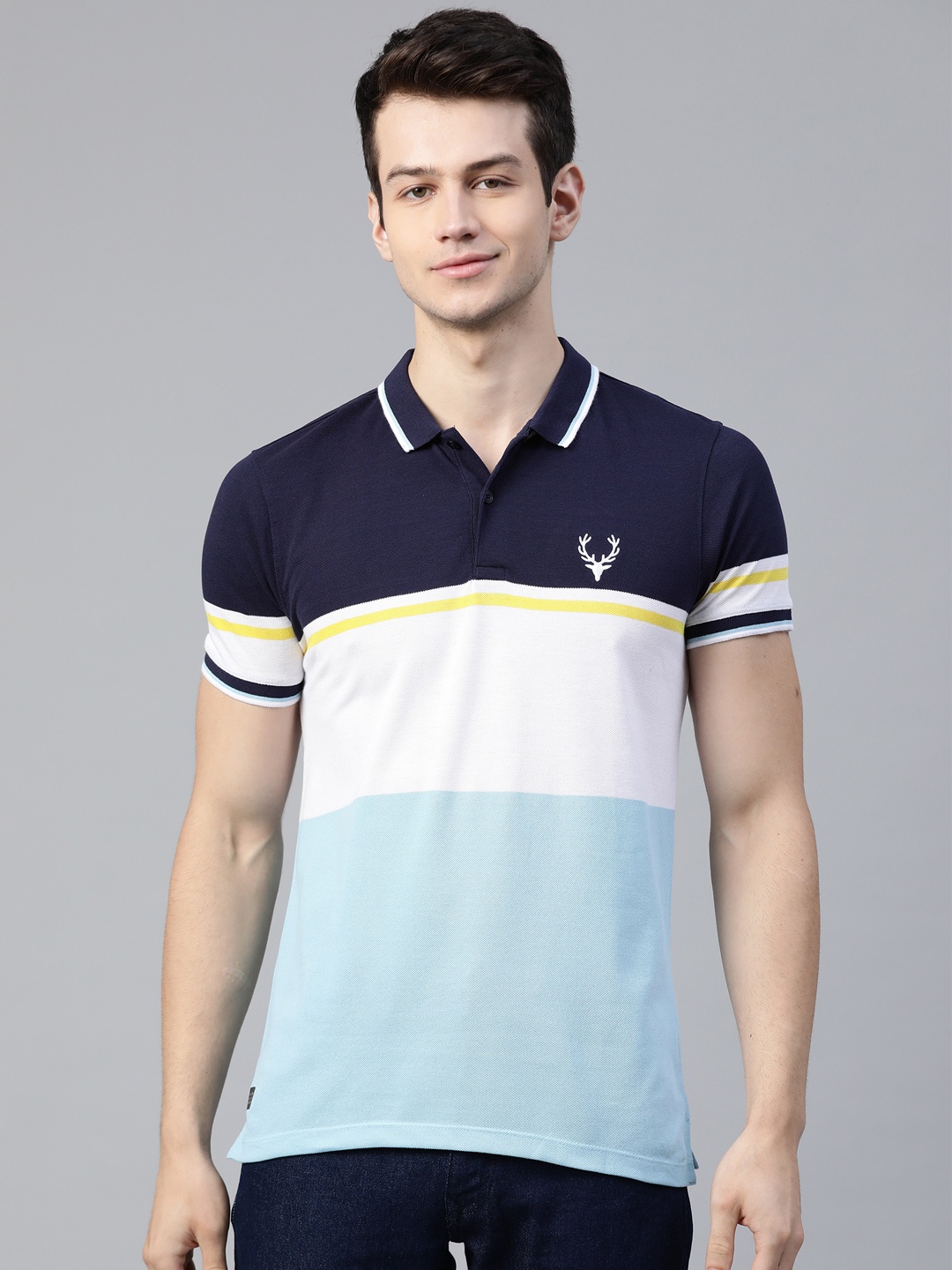 

Allen Solly Sport Men Blue & White Colourblocked Polo Collar T-shirt