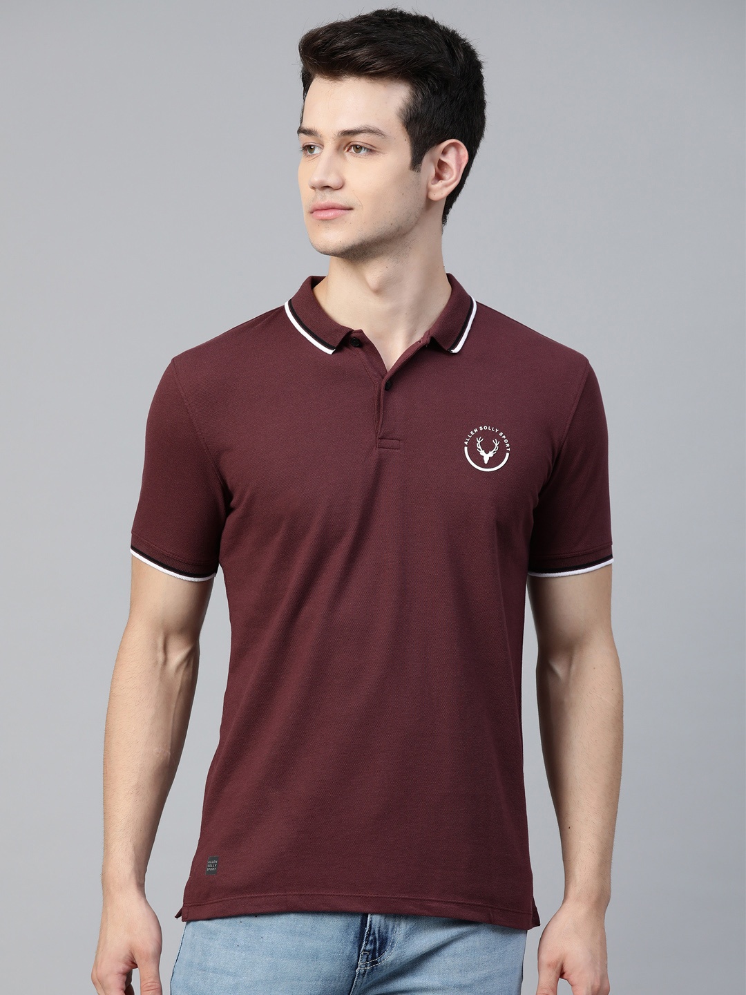 

Allen Solly Sport Men Burgundy Solid Polo Collar T-shirt