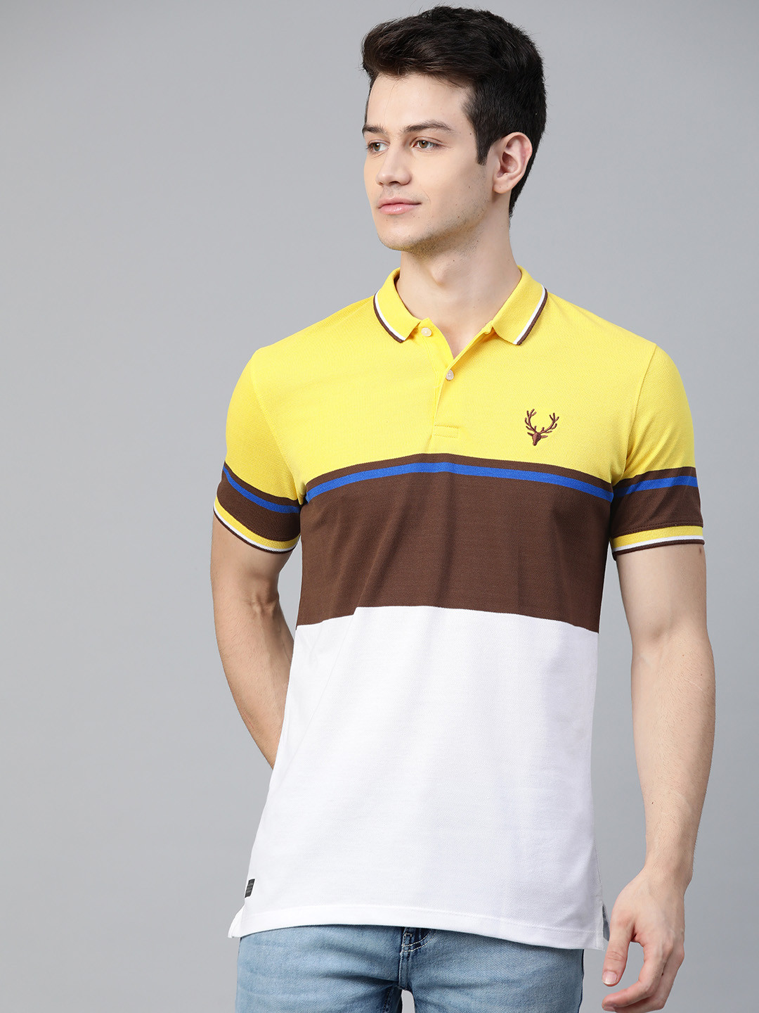 

Allen Solly Sport Men Yellow & White Colourblocked Polo Collar T-shirt