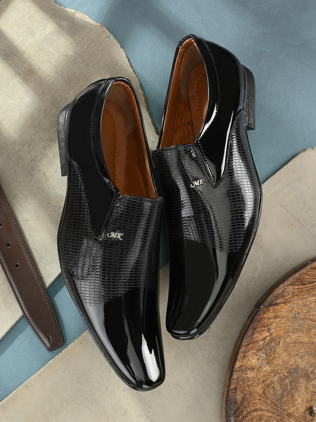 

Azzaro Black Men Black Textured Formal Slip-On Shoes