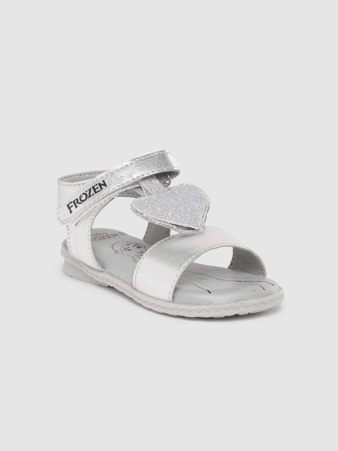 

toothless Girls Silver-Toned Shimmer Frozen Print Detail Open Toe Flats