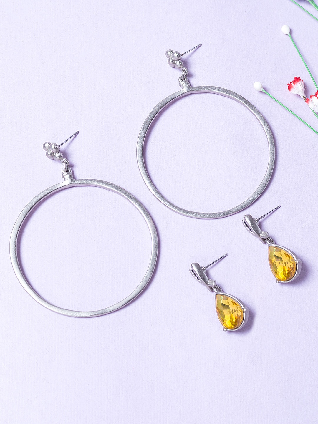 

Golden Peacock Silver Contemporary Hoop Earrings