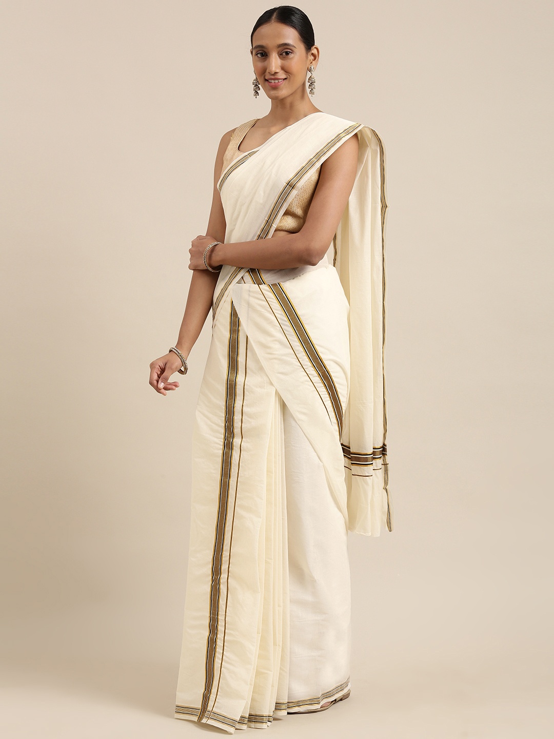 

Mitera Off White Zari Kasavu Mundu Saree