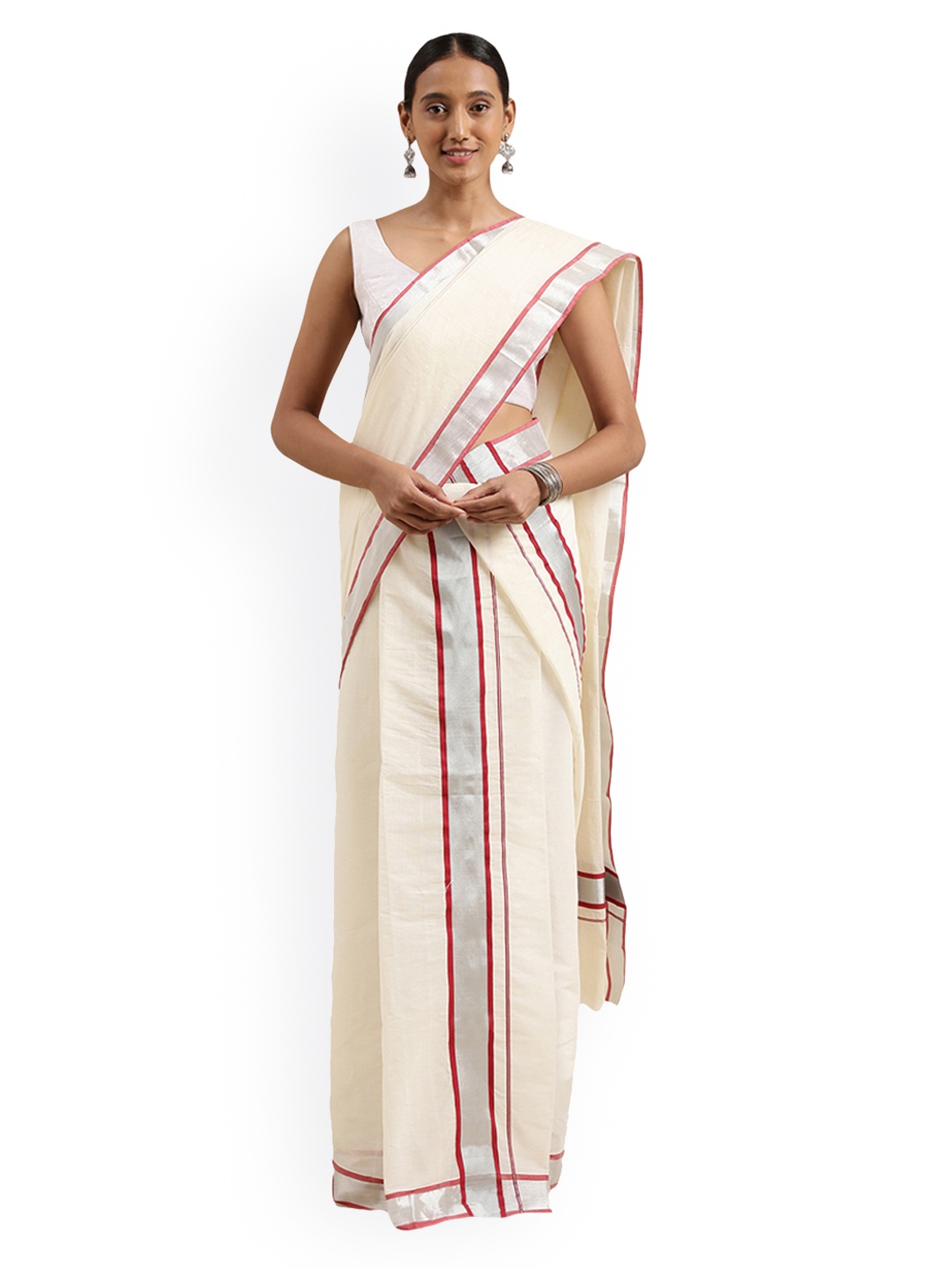 

Mitera Off White Kasavu Mundu Saree