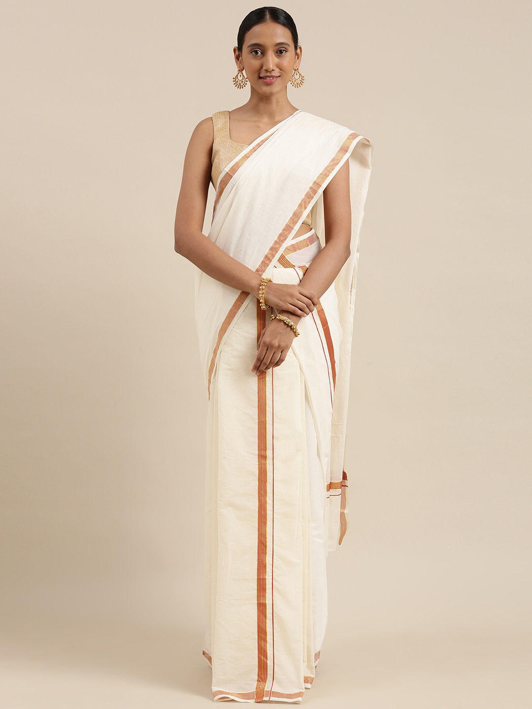 

Mitera Off White Zari Kasavu Mundu Saree
