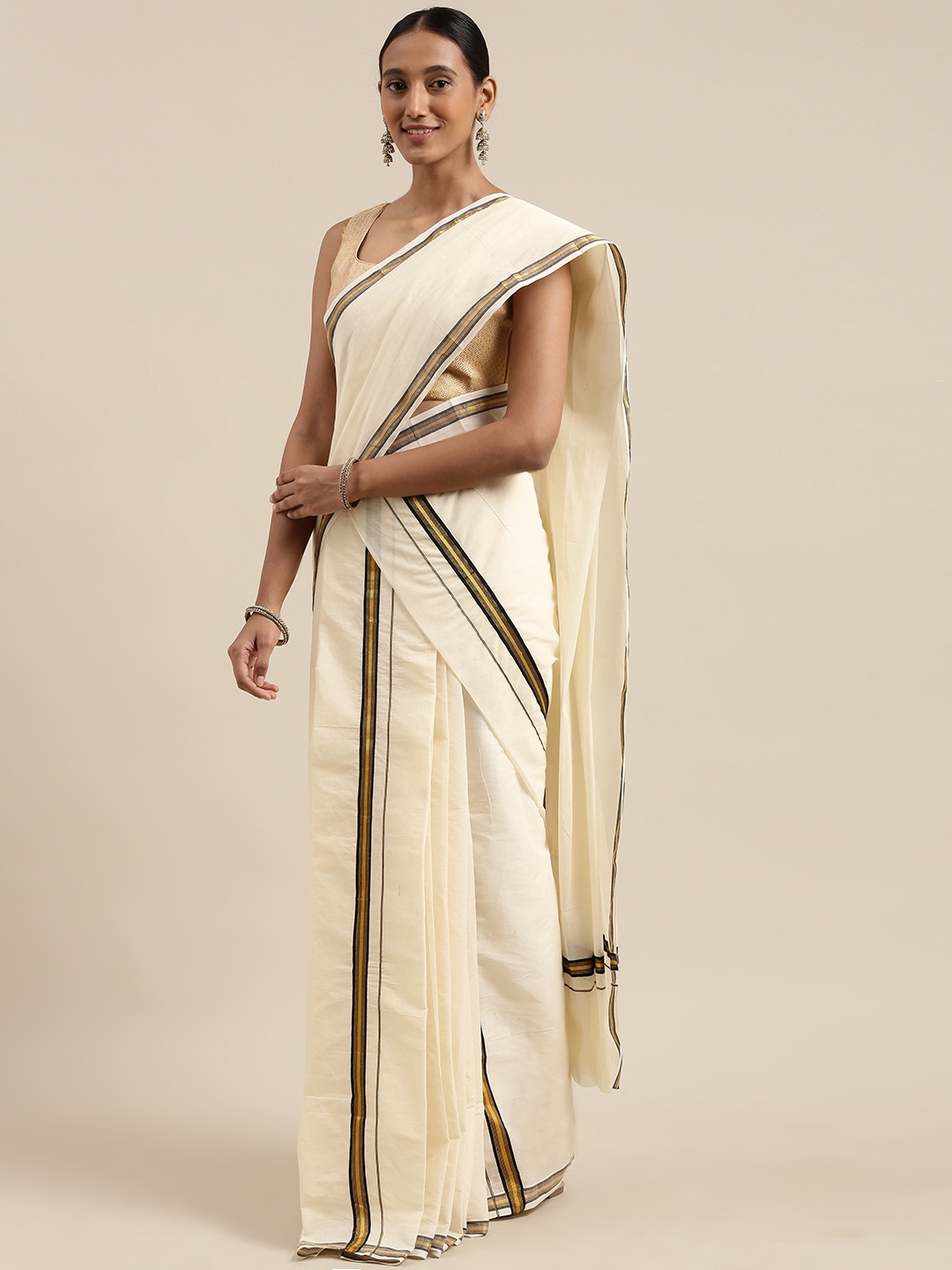 

Mitera Off White Zari Kasavu Mundu Saree