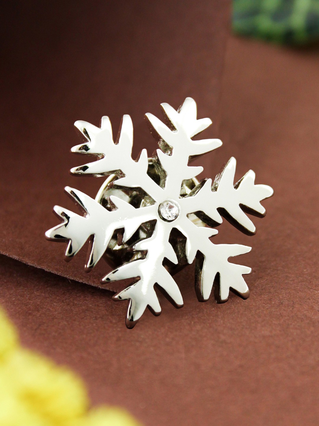 

PELUCHE Silver-Toned & White Crystal-Studded Brooch Lapel Pin