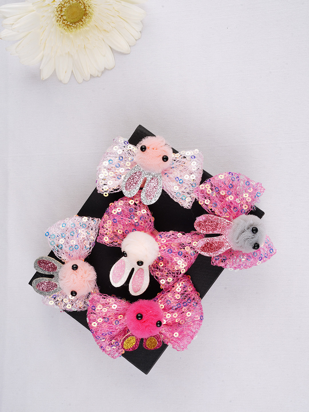 

LAIDA Girls Set of 5 Embellished Rabbit Hair Clips, Peach