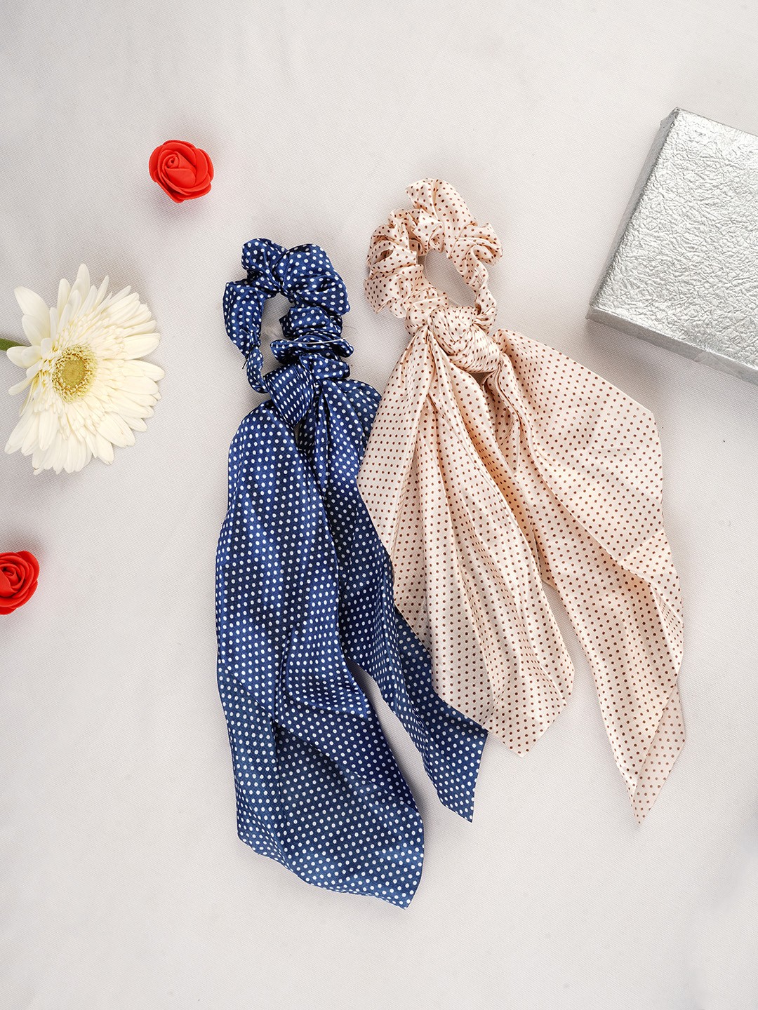 

LAIDA Set of 2 Ponytail Holders with Handkerchief Style Scrunchies, Multi