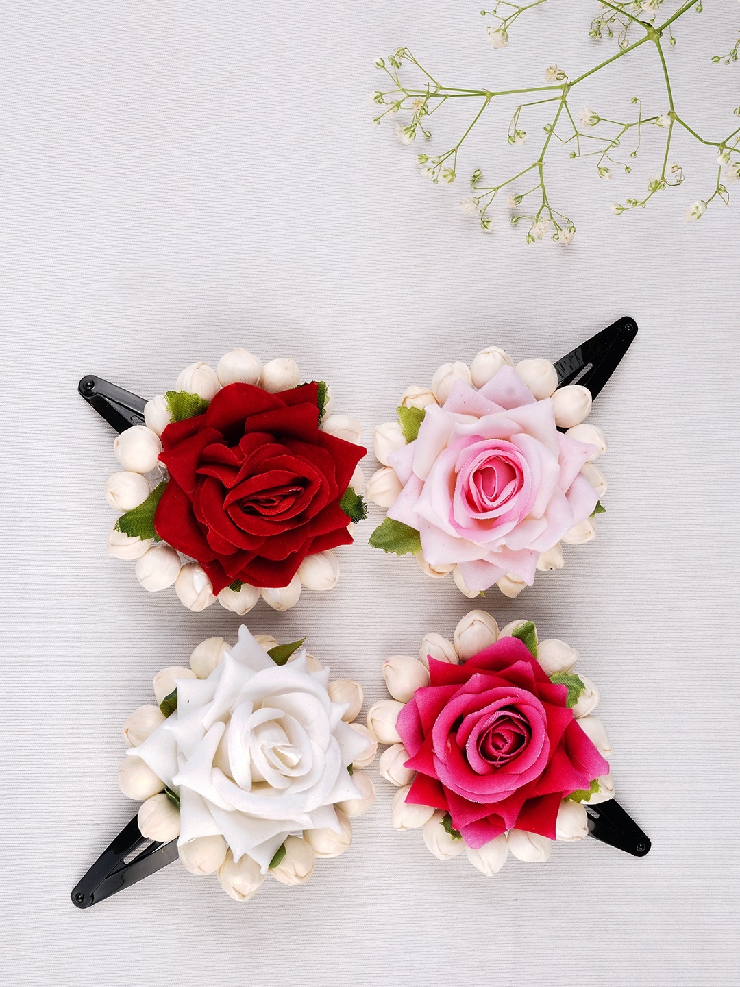 

LAIDA Set of 4 Floral Tic Tac Pins, Red