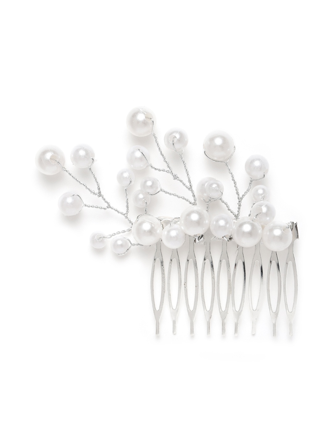 

LAIDA Women White & Silver-Toned Embellished Statement Comb Pin