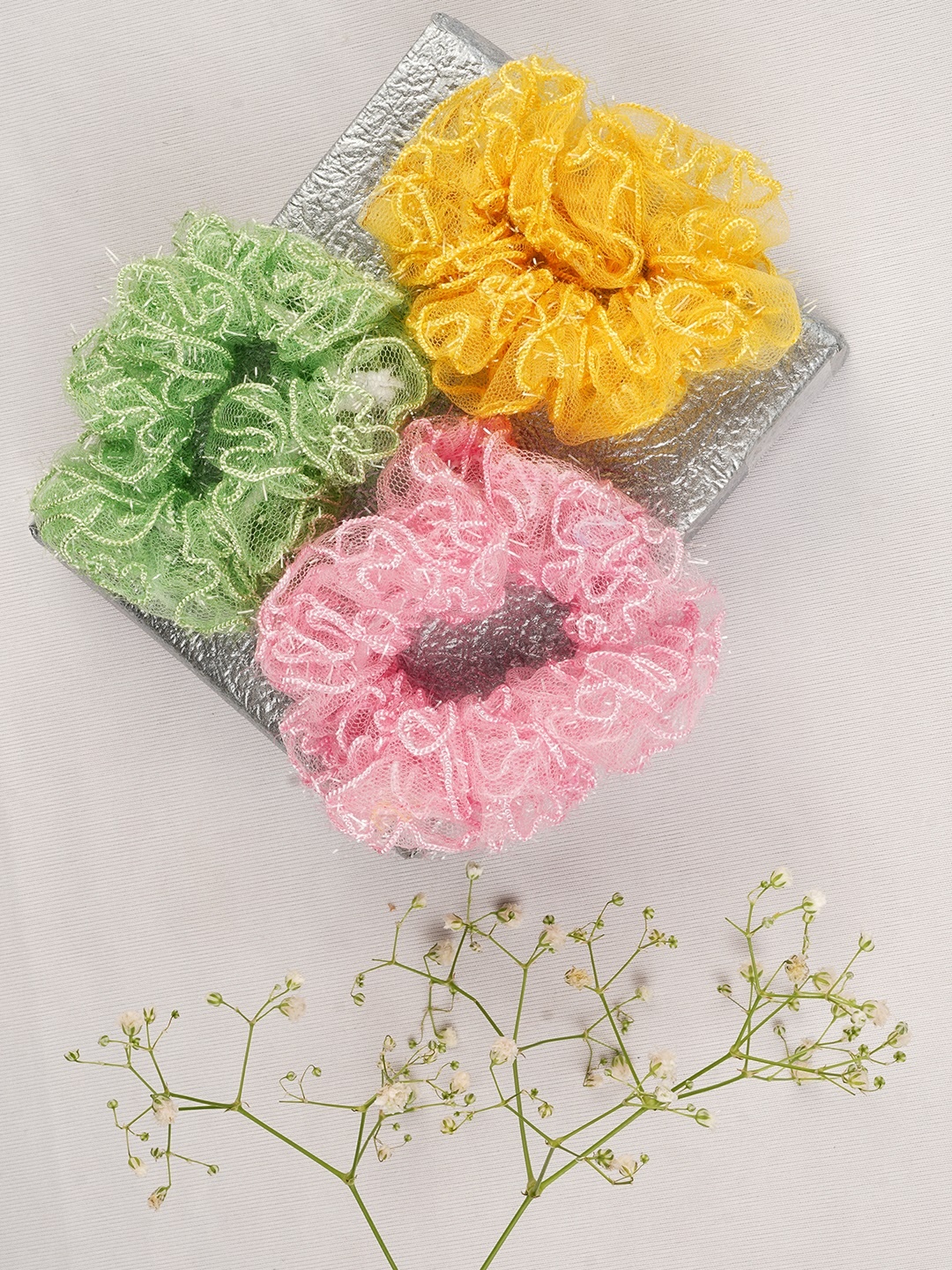 

LAIDA Set of 3 Organza Ponytail Scrunchies, Green