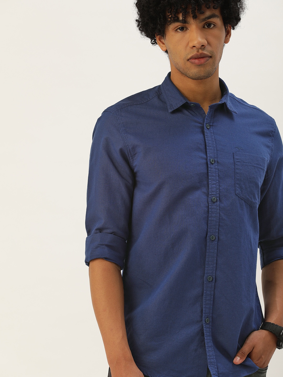 

Flying Machine Men Navy Blue Slim Fit Casual Shirt