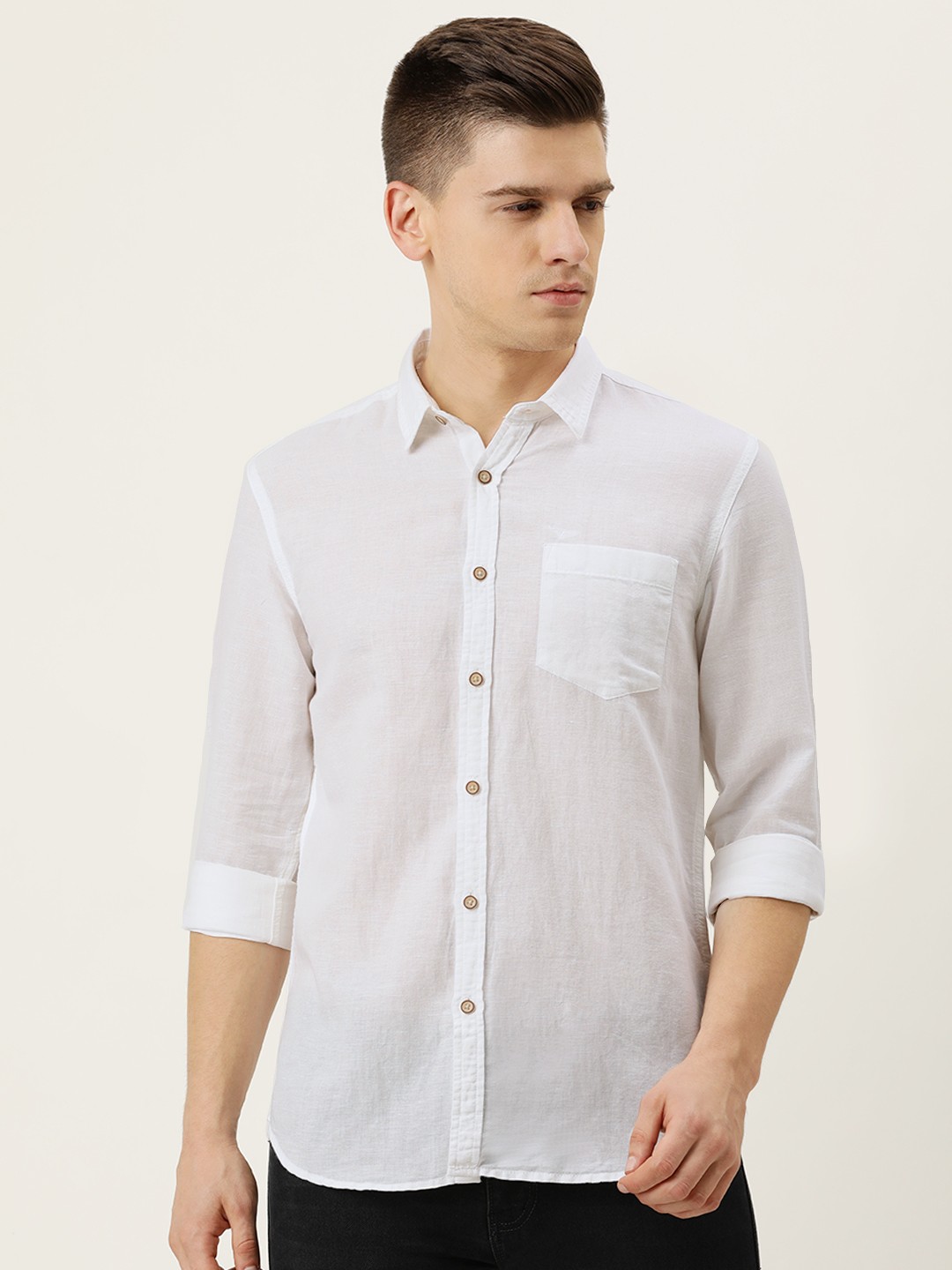 

Flying Machine Men White Slim Fit Opaque Casual Shirt