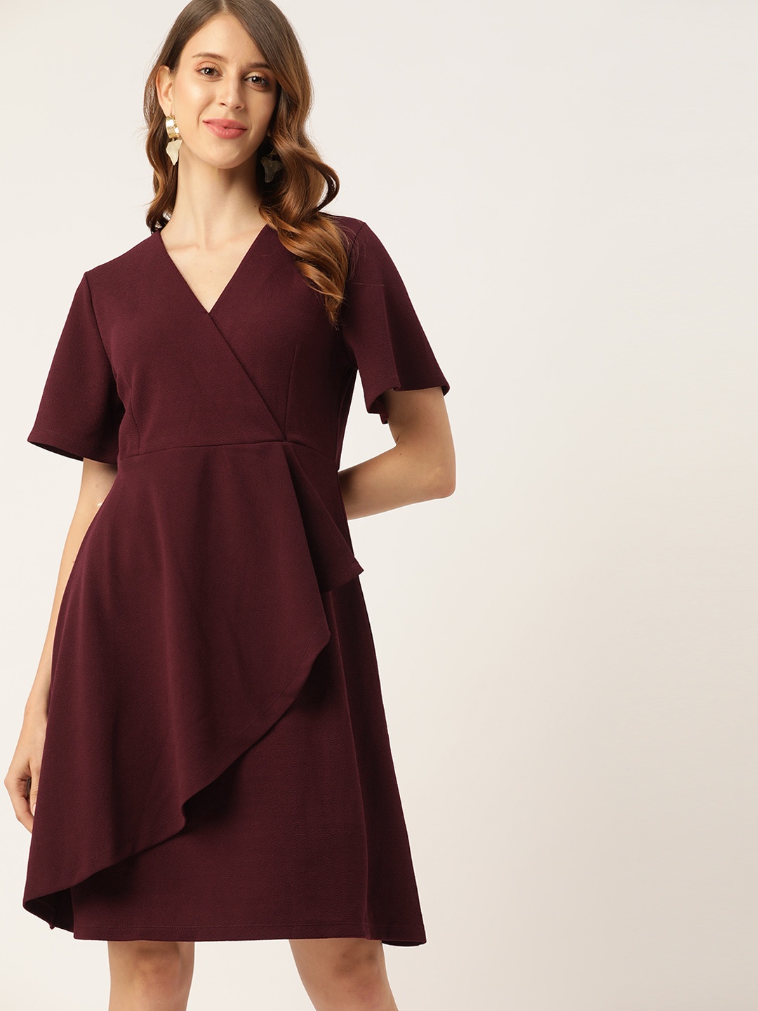 

her by invictus Maroon Solid Wrap Dress
