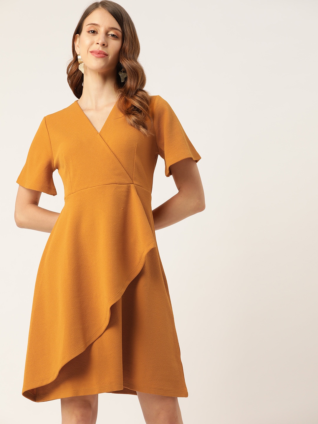 

her by invictus Mustard Yellow Solid Wrap Dress