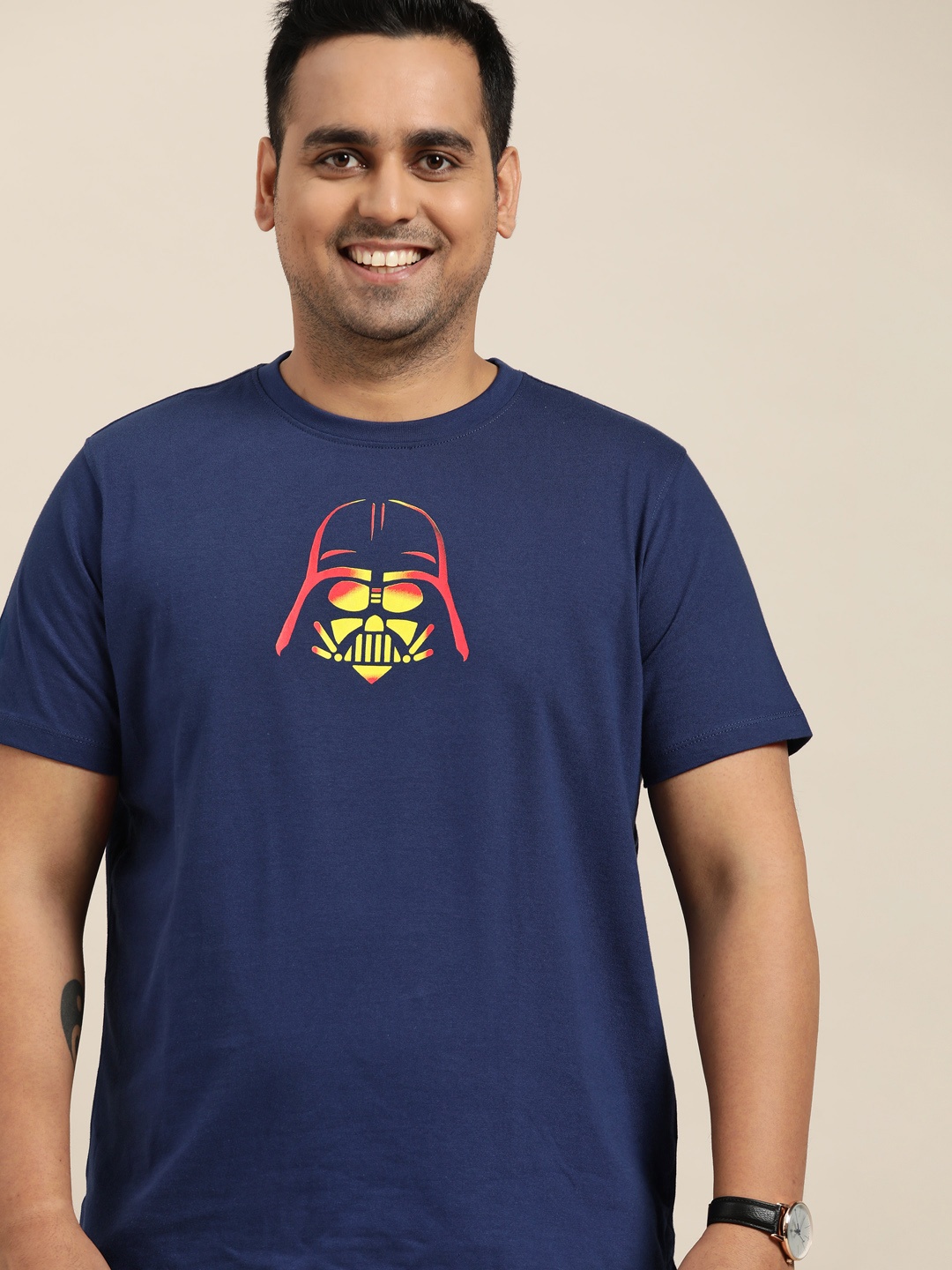 

Sztori Marvel Plus Size Men Navy Blue Pure Cotton Darth Vader Printed T-shirt