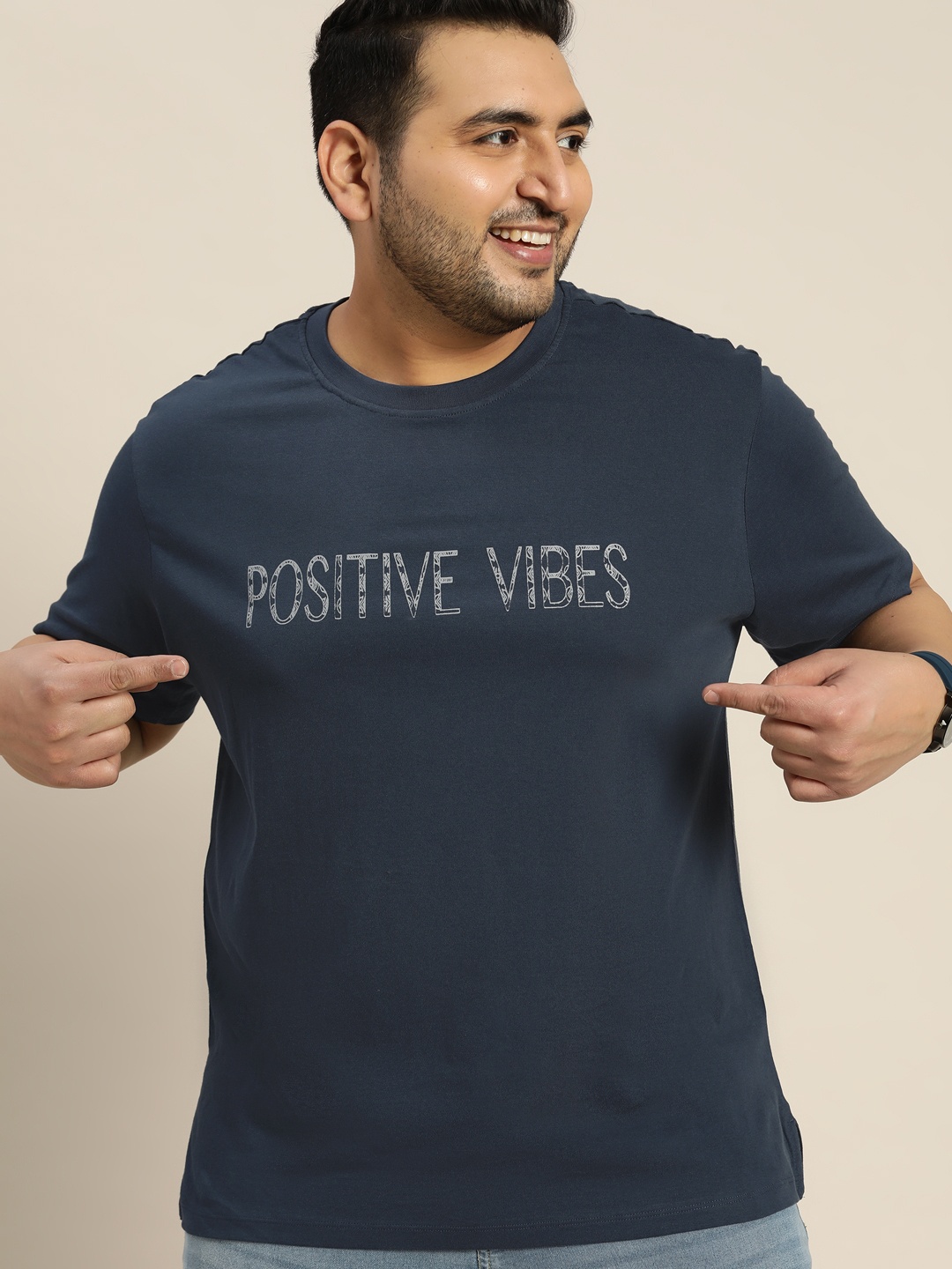 

Sztori Men Plus Size Navy Blue Typography Printed Pure Cotton T-shirt