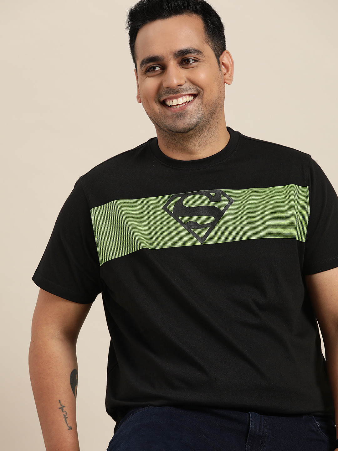 

Sztori Superman Men Plus Size Black Printed T-shirt