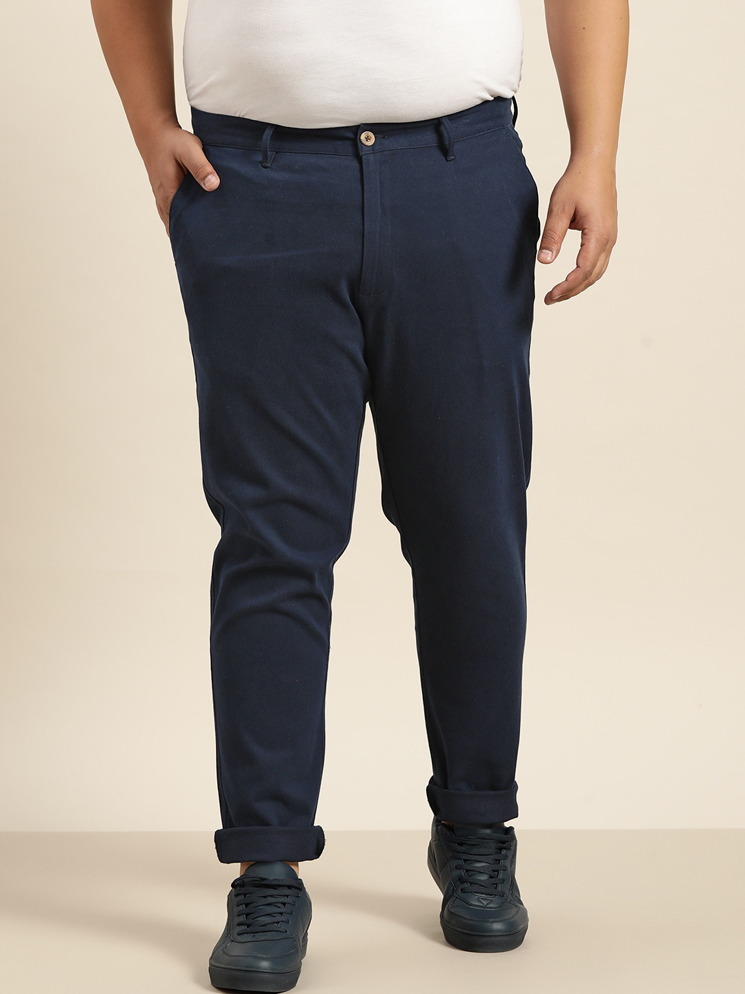 

Sztori Men Plus Size Navy Blue Solid Chinos