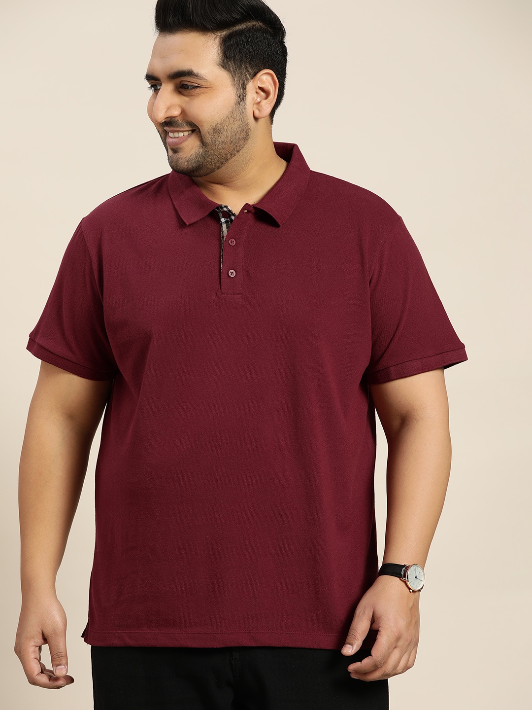 

Sztori Men Plus Size Maroon Pure Cotton Solid Polo Collar T-shirt