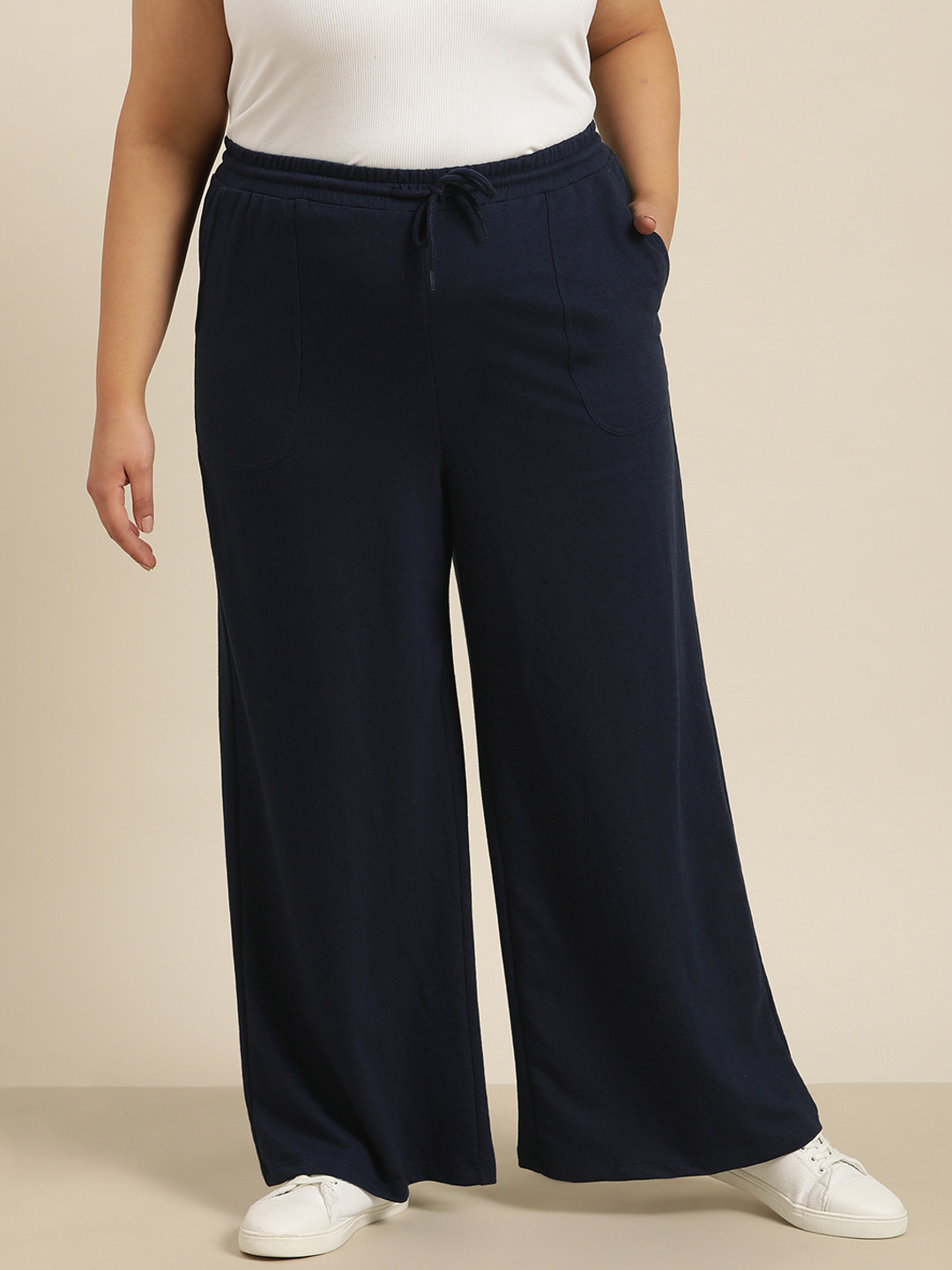 

Sztori Women Plus Size Navy Blue Solid Trousers