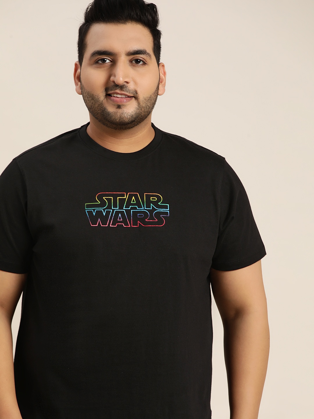 

Sztori Marvel Men Plus Size Pure Cotton Black Star Wars Printed T-shirt