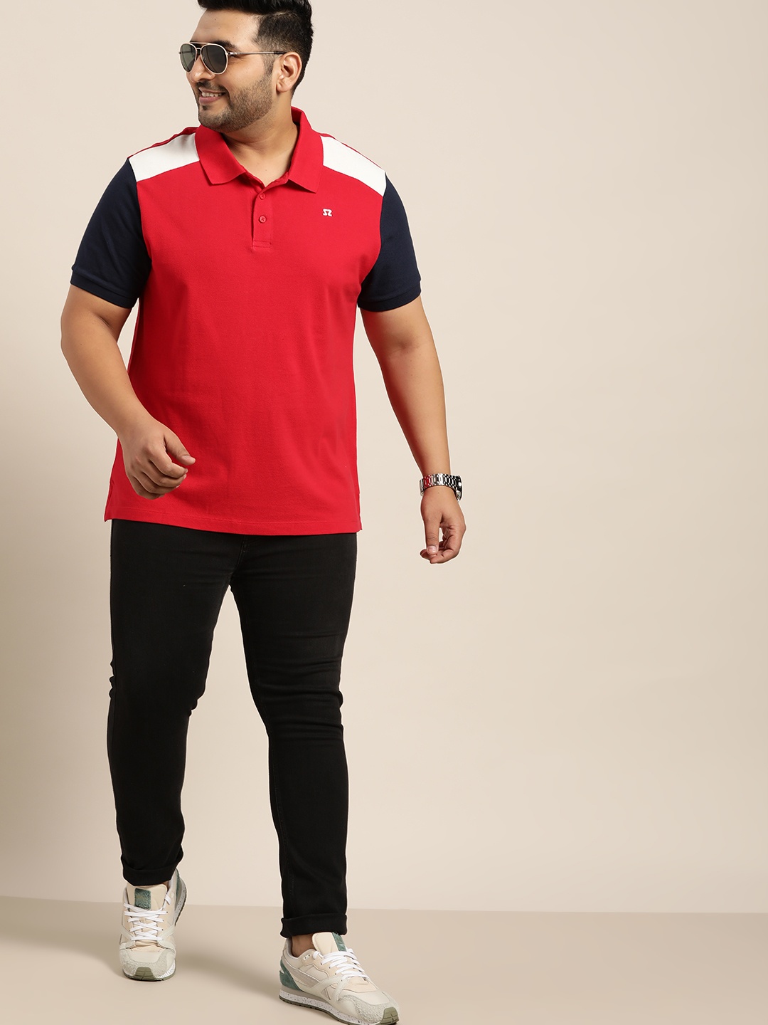 

Sztori Men Plus Size Red Solid Polo Collar T-shirt