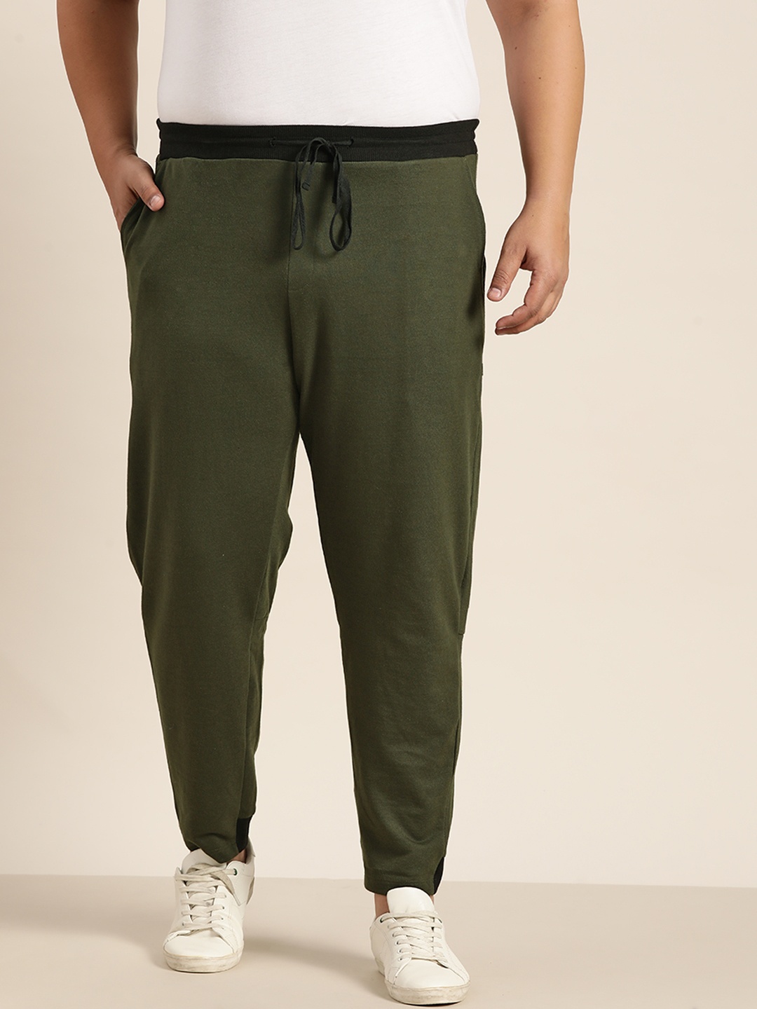 

Sztori Men Plus Size Olive Green Solid Track pants