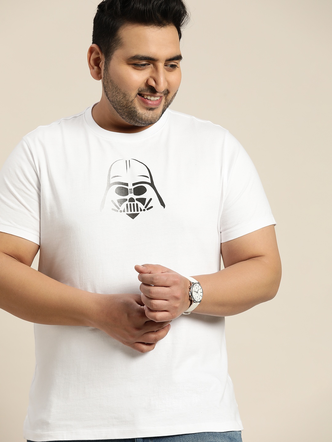 

Sztori Marvel Plus Size Men White & Black Pure Cotton Printed T-shirt