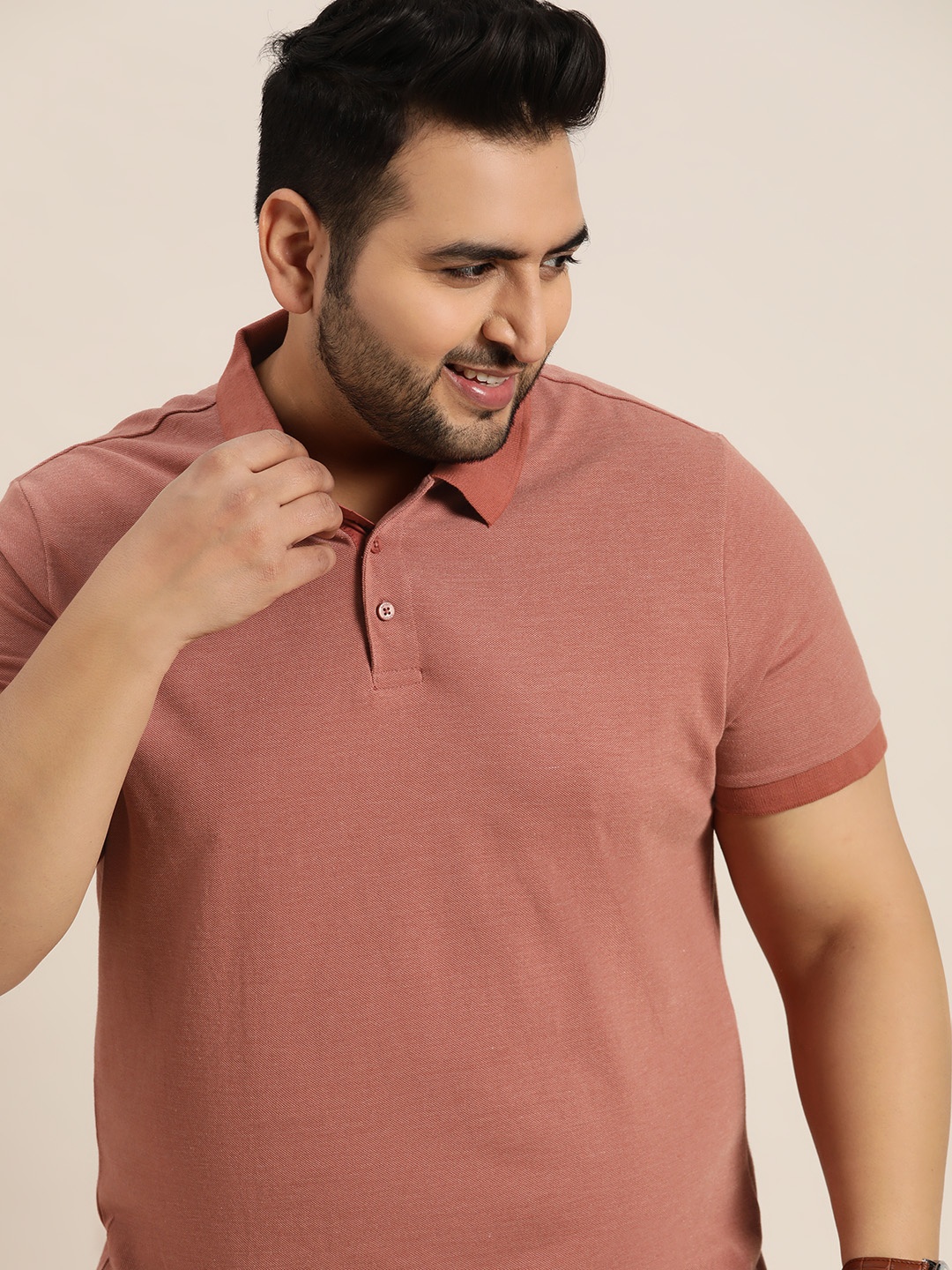 

Sztori Men Plus Size Rust Red Pure Cotton Polo Collar T-shirt