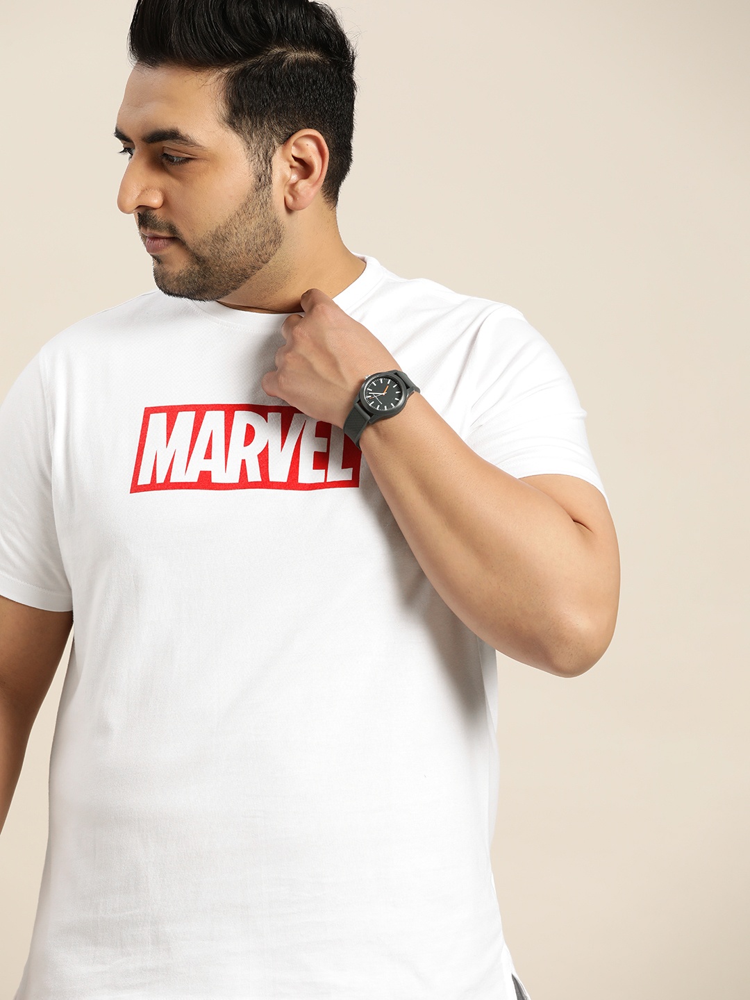 

Sztori Marvel Men White & Red Pure Cotton Printed T-shirt