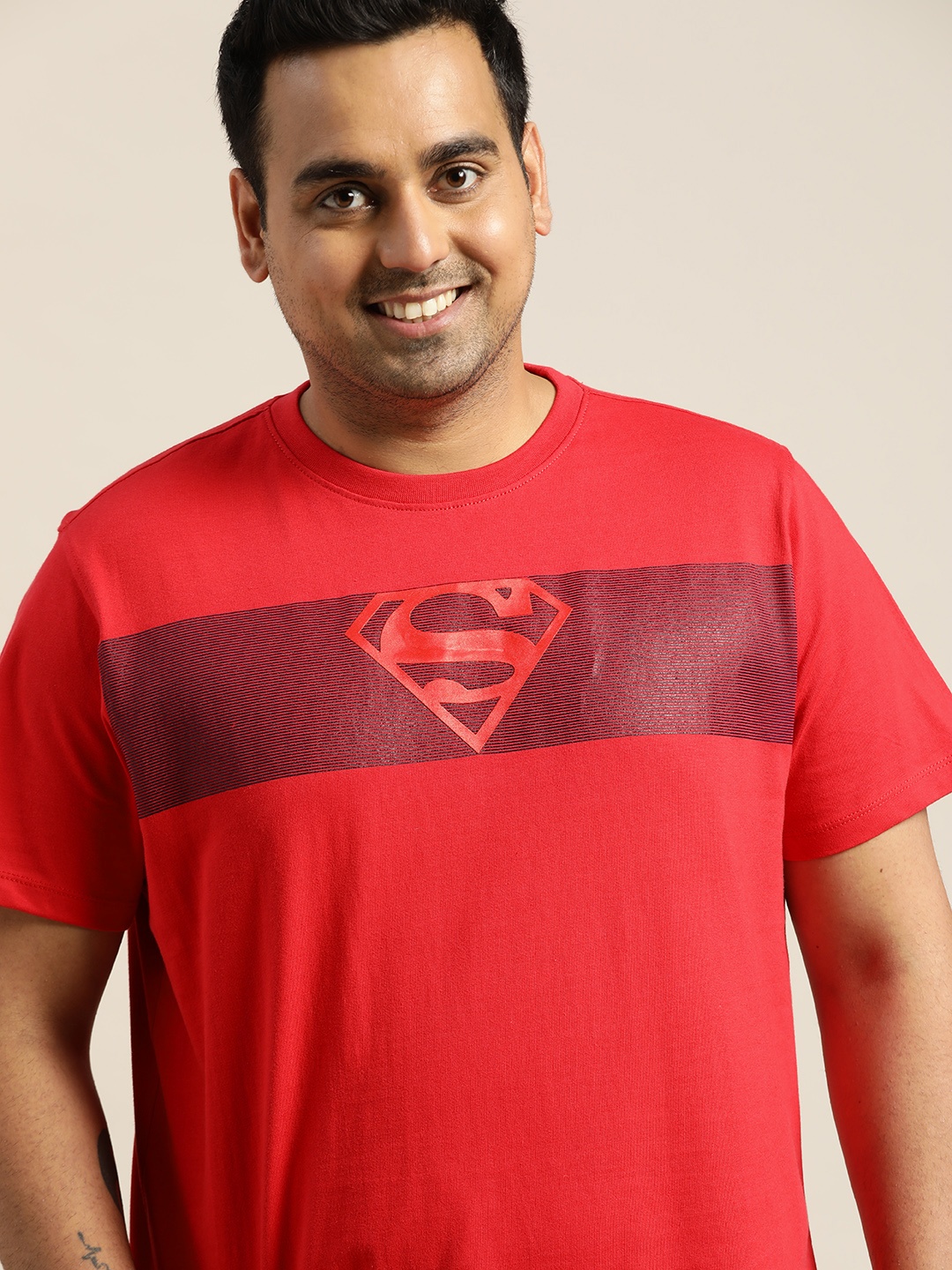 

Sztori Superman Men Plus Size Red Superman Printed Pure Cotton T-shirt