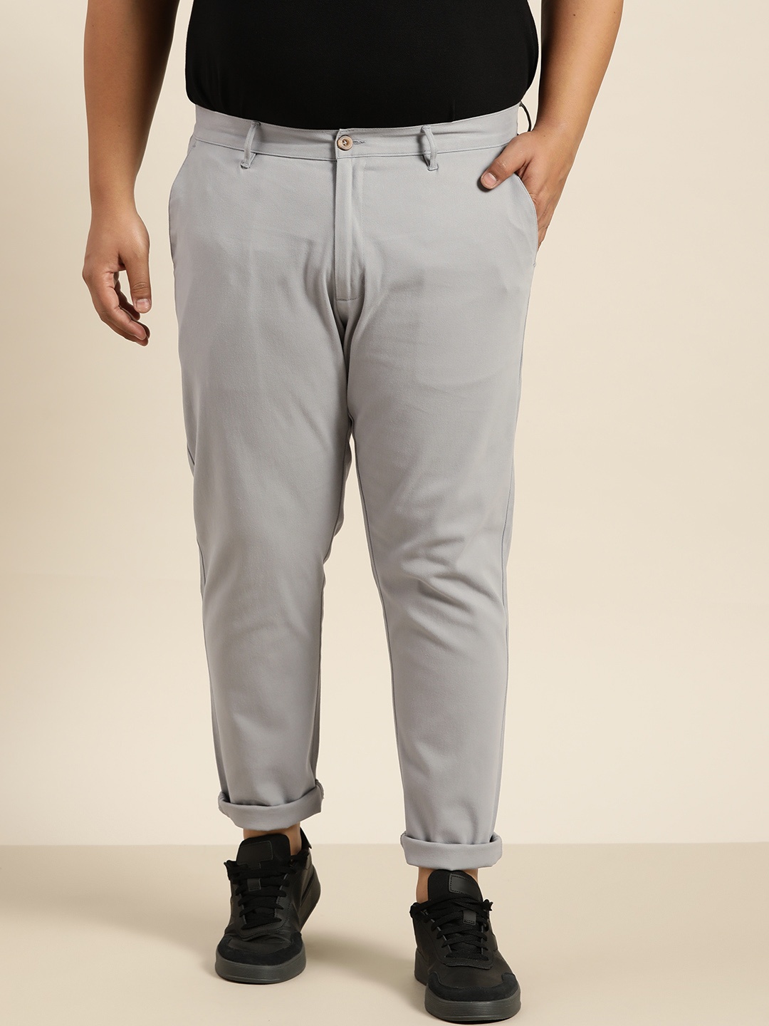 

Sztori Men Plus Size Grey Solid Chinos