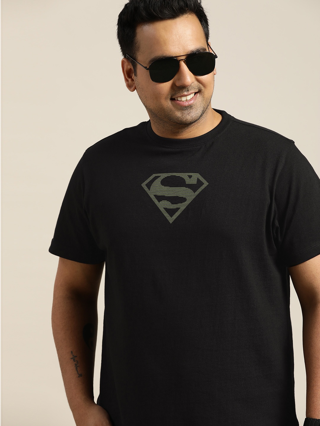 

Sztori Superman Men Plus Size Black Superman Printed Pure Cotton T-shirt