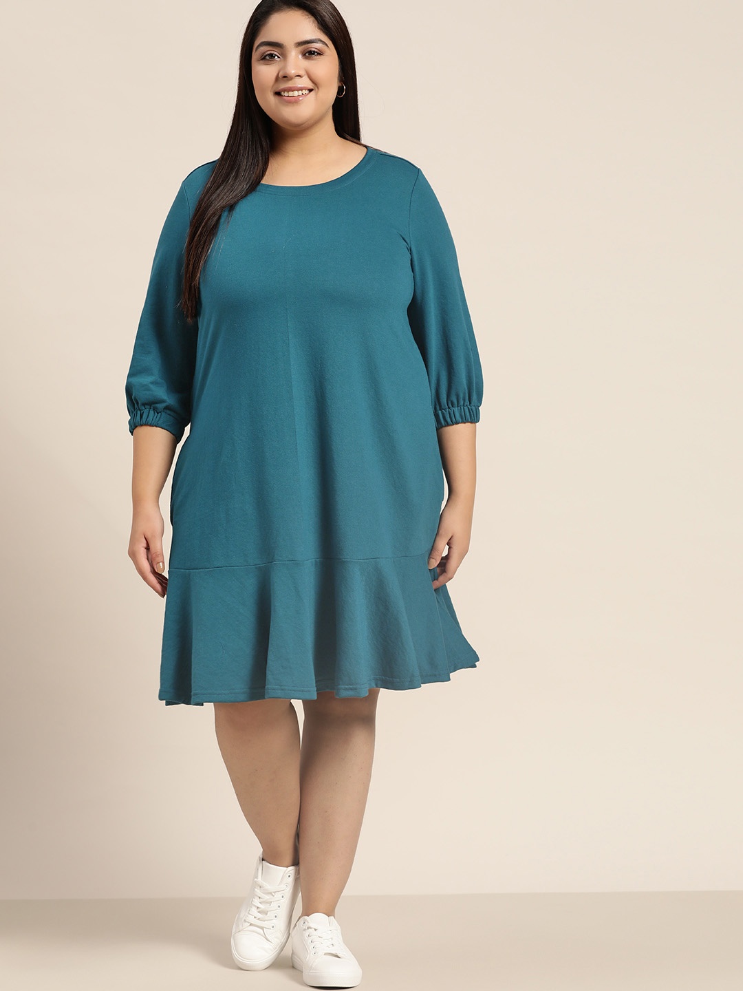 

Sztori Women Plus Size Teal Blue Solid A-Line Dress