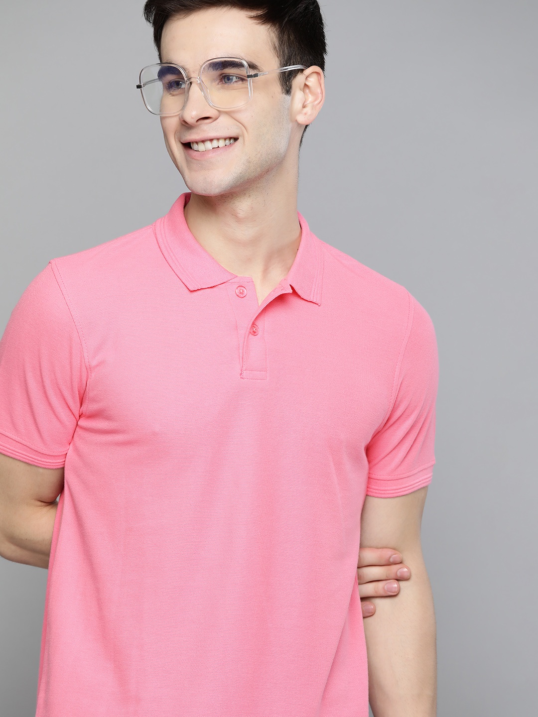 

Mast & Harbour Men Pink Polo Collar Handcrafted T-shirt