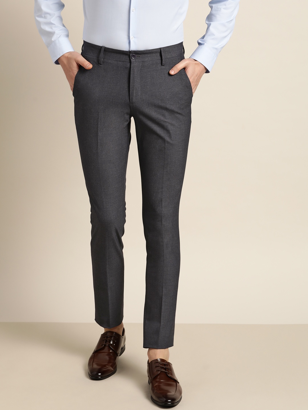 

INVICTUS Men Navy Blue Micro Checked Formal Trousers