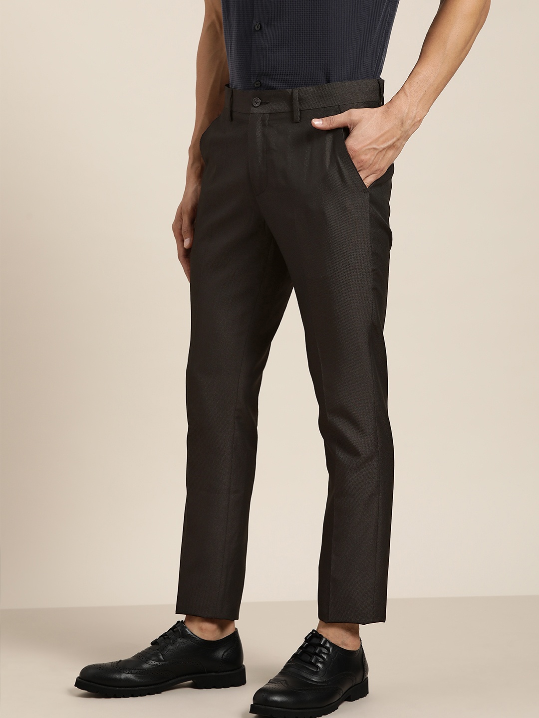 

INVICTUS Men Black Self-Design Slim Fit Formal Trousers