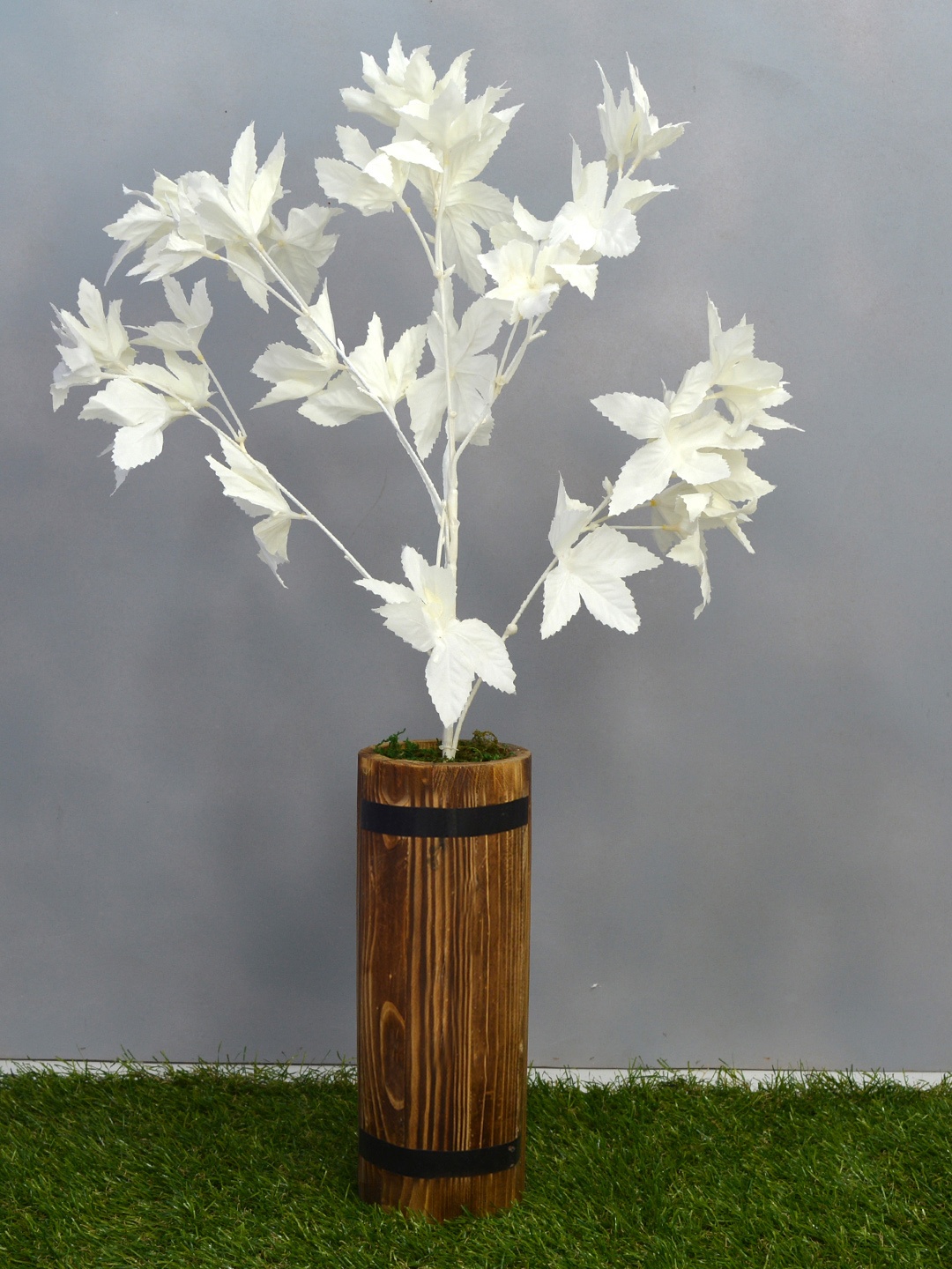 

fancy mart Cream-Coloured Artificial Mapple Stick With Brown Wood Long Pot