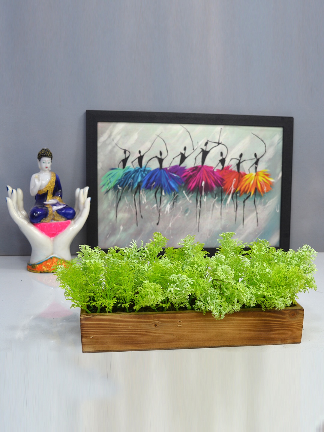 

fancy mart Green & Brown Artificial Corriender Plant Bunch In Wood Planter