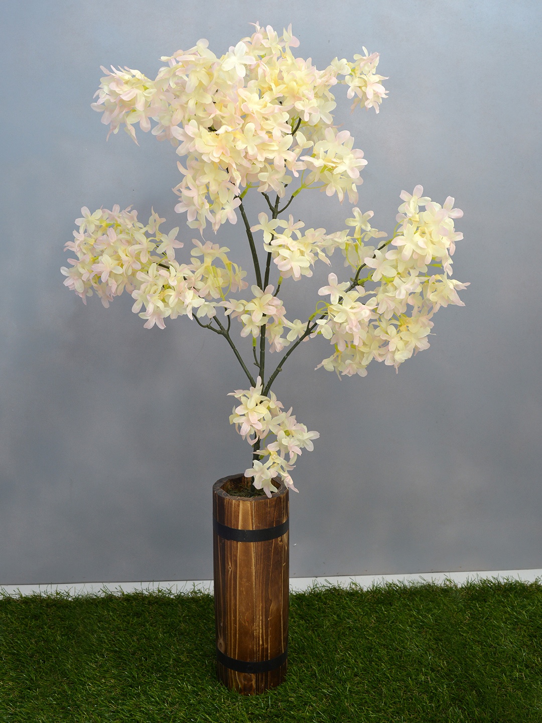 

fancy mart Cream-Coloured Artificial Rosmarinus Stick In Wood Long Pot