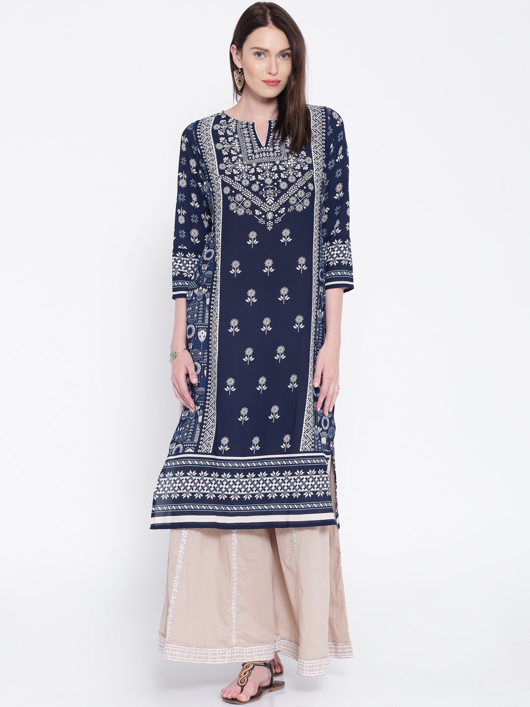 

Vishudh Navy Printed Polyester Kurta, Navy blue