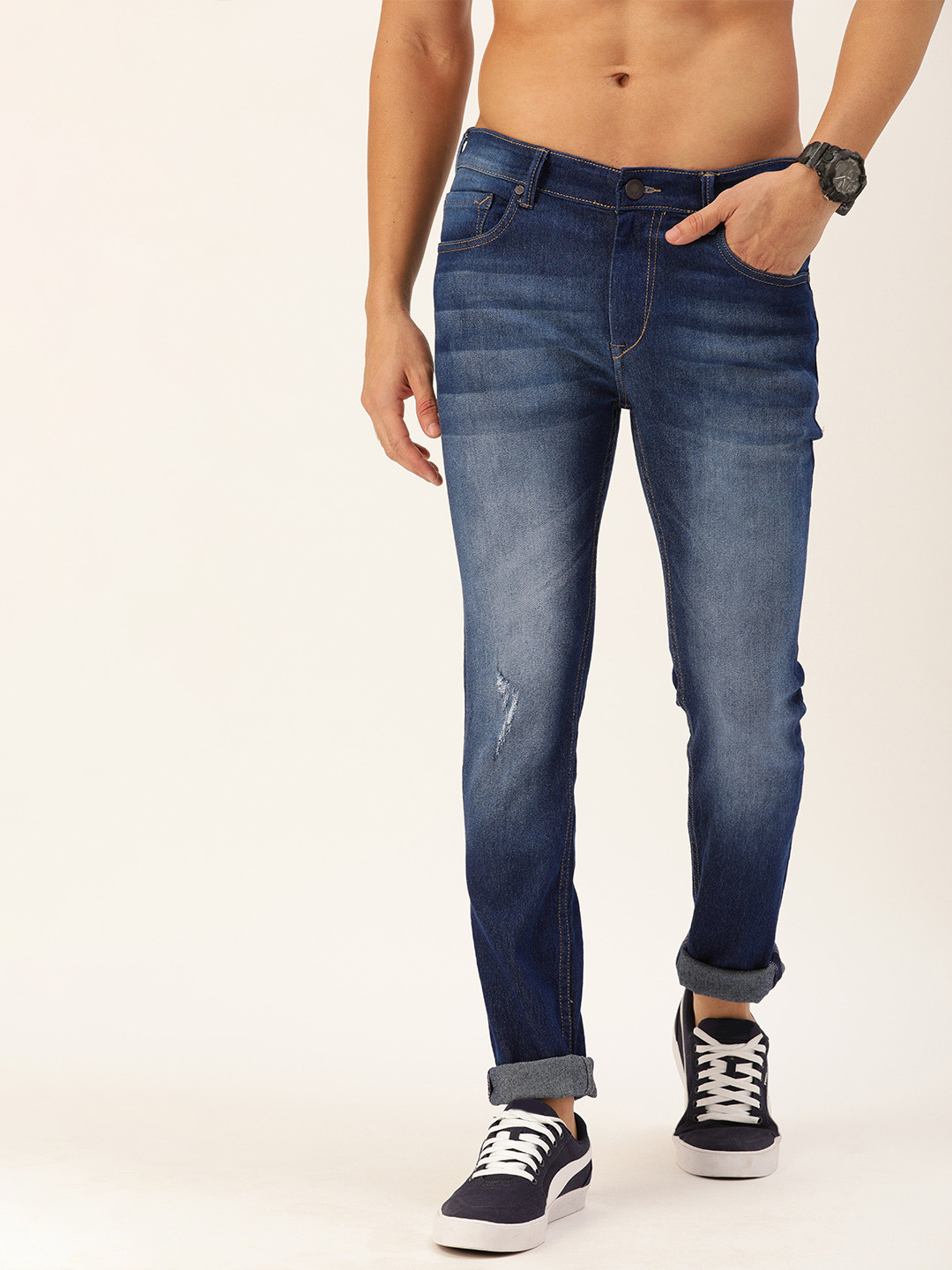 

Moda Rapido Men Blue Skinny Fit Low Distress Light Fade Stretchable Jeans